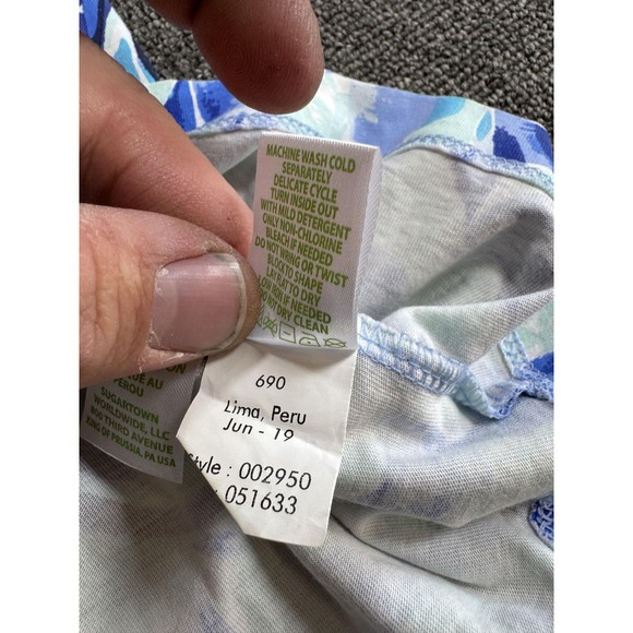 Lilly Pulitzer Dress Womens Large Blue Floral Pima Cotton Holler Zanzibar Zoo - Picture 8 of 9